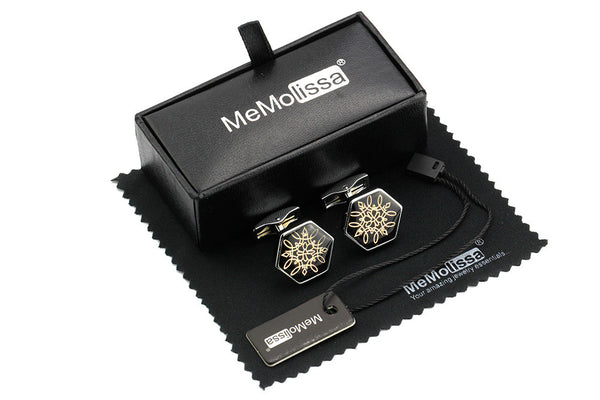 Luxury - Black Hexagon Flower - Cuff links
