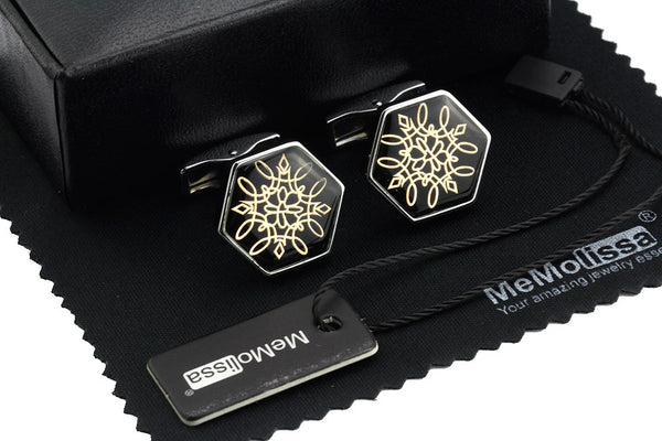 Luxury - Black Hexagon Flower - Cuff links