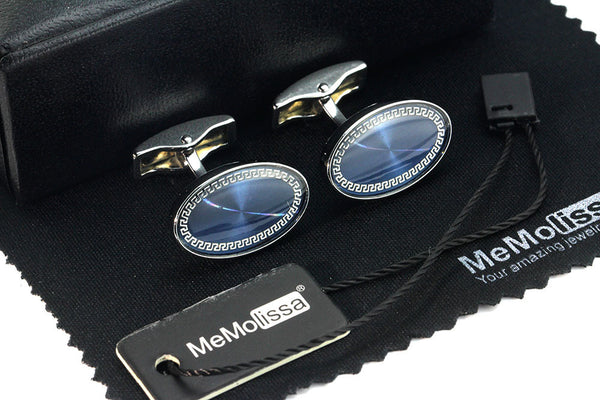 Luxury - Blue Oval Greek - Cuff links